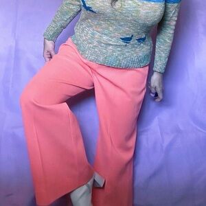 Vintage 70s Peach Bell Bottoms High Waisted Flared Pants